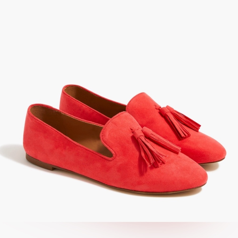 J. Crew Pink/Red Faux Suede Tassel Loafers Size 9